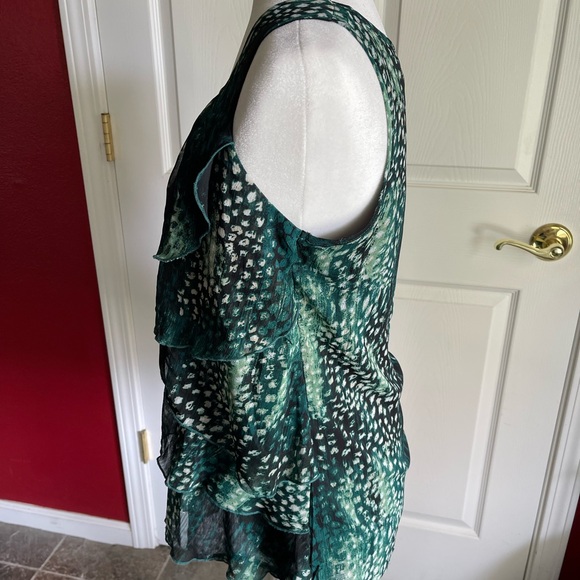 Dressbarn Green and Black Tiered Ruffled Blouse - Picture 2 of 9